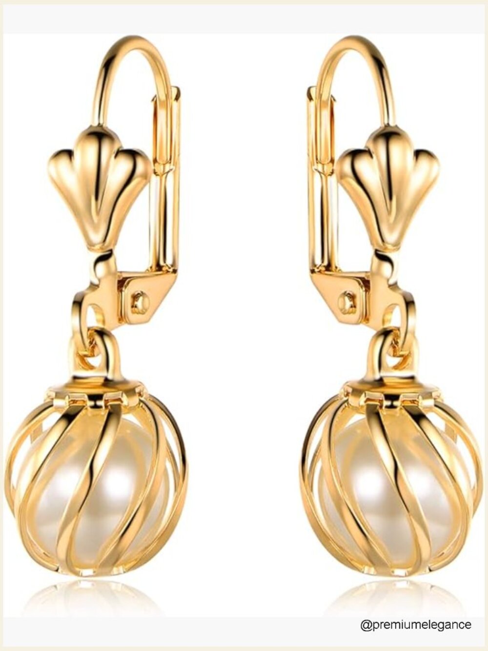 18K Gold Plated Pearl Dangling Drop Earrings